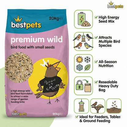 BESTPET Wild Bird Seed 20kg Premium Mix – Sunflower Hearts Bird Food, Sunflower Seeds, Niger Seed & Peanuts – No Mess Bird Feed for Small Garden Birds, Finches, Robins & Pigeons