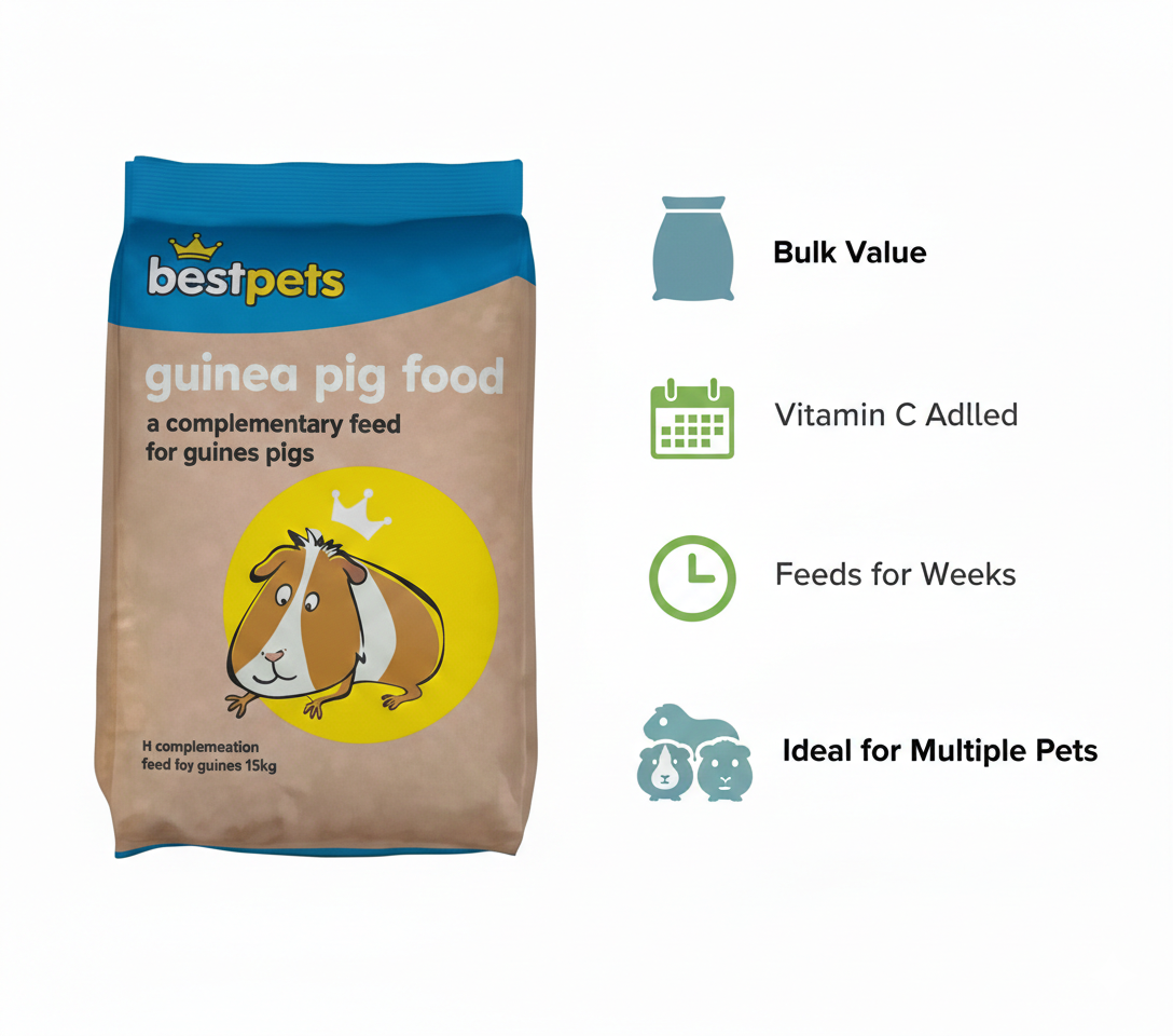 Bestpets Guinea Pig Food 15kg – High Fibre Pellets with Added Vitamin C – Complete Daily Nutrition for Adult Guinea Pigs – Supports Digestion, Dental Health & Vitality – Bulk Value Bag