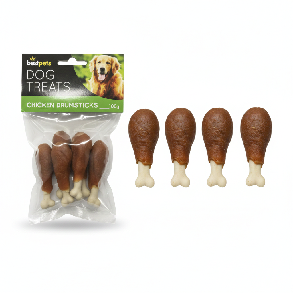 Bestpets Chicken Drumsticks Dog Treats 100g – Chicken Wrapped Rawhide Chews – Tasty Reward & Chew Treats for Dogs – Ideal for Supervised Chewing & Training