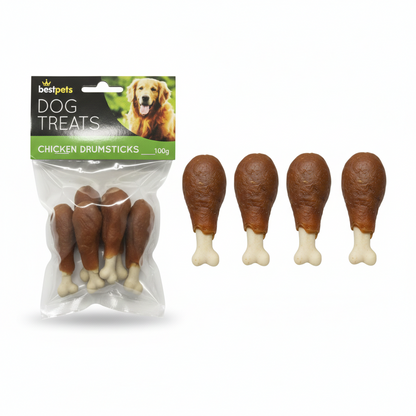 Bestpets Chicken Drumsticks Dog Treats 100g – Chicken Wrapped Rawhide Chews – Tasty Reward & Chew Treats for Dogs – Ideal for Supervised Chewing & Training