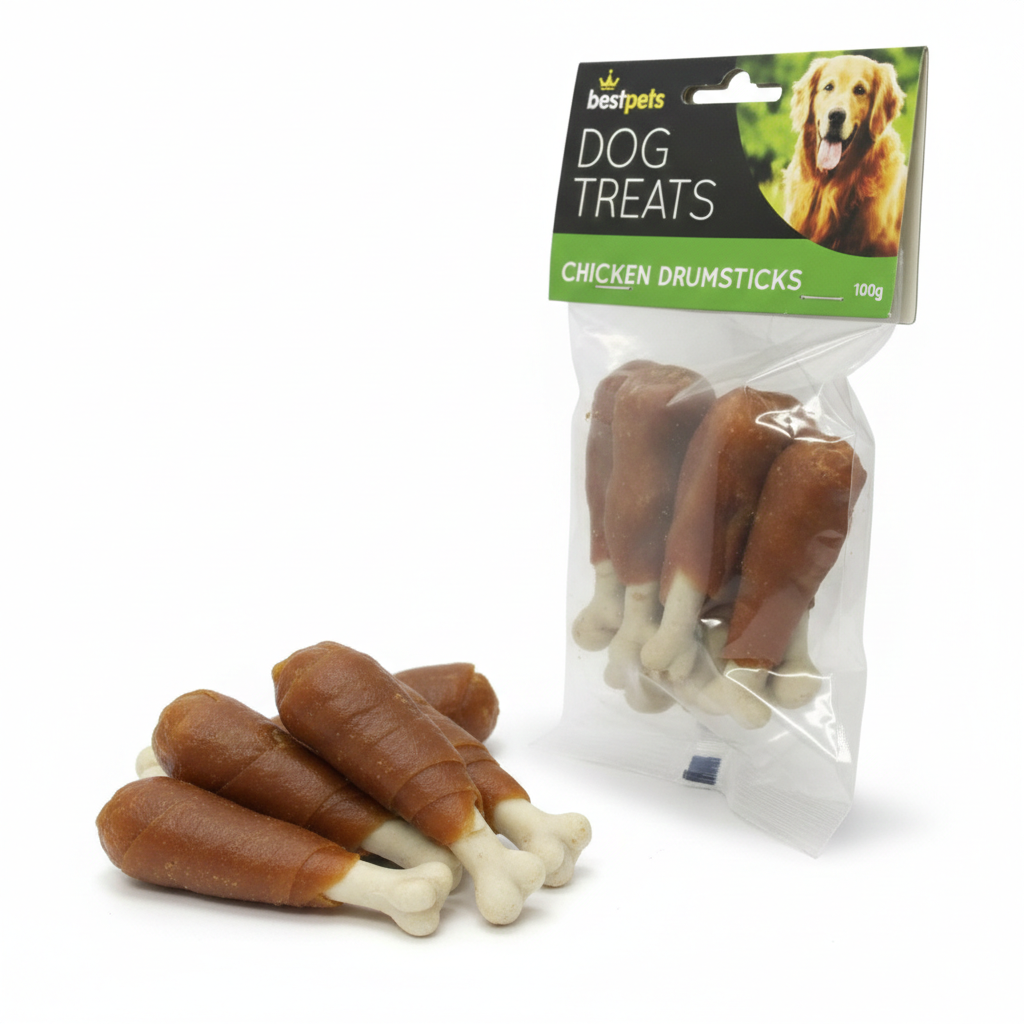 Bestpets Chicken Drumsticks Dog Treats 100g – Chicken Wrapped Rawhide Chews – Tasty Reward & Chew Treats for Dogs – Ideal for Supervised Chewing & Training