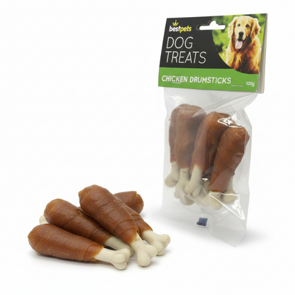 Bestpets Chicken Drumsticks Dog Treats 100g – Chicken Wrapped Rawhide Chews – Tasty Reward & Chew Treats for Dogs – Ideal for Supervised Chewing & Training