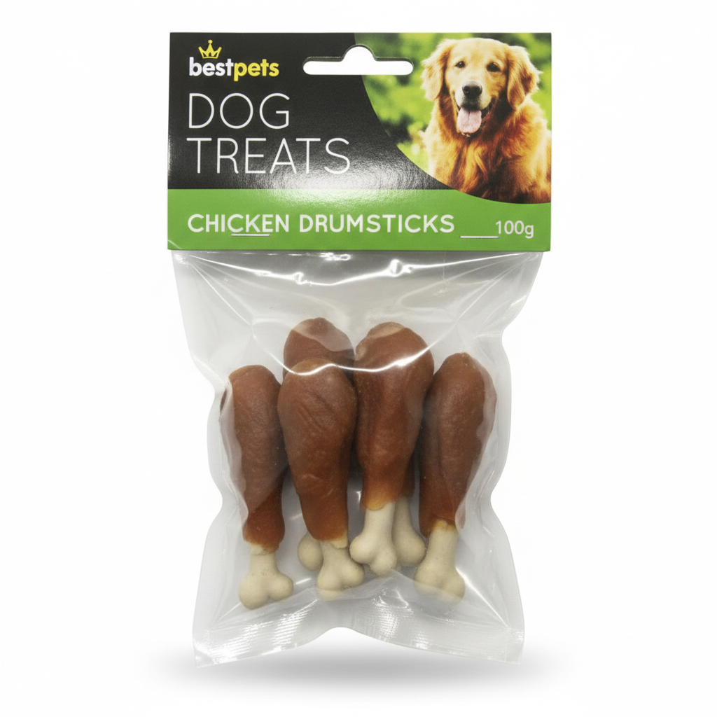 Bestpets Chicken Drumsticks Dog Treats 100g – Chicken Wrapped Rawhide Chews – Tasty Reward & Chew Treats for Dogs – Ideal for Supervised Chewing & Training