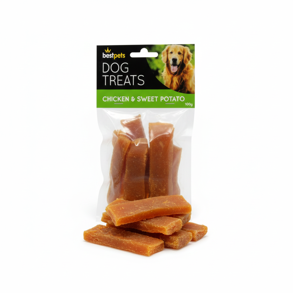 Bestpets Chicken & Sweet Potato Dog Treats 100g – Tasty Chew Snacks with Chicken & Sweet Potato – Ideal Reward or Training Treats – Suitable for Supervised Chewing