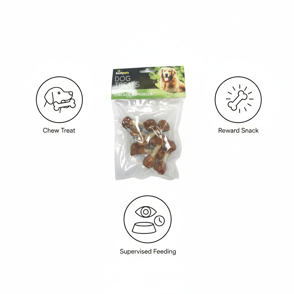 Bestpets Chicken Dumbbells Dog Treats 103g – Chicken Wrapped Rawhide Chews for Dogs – Tasty Reward Treats for Training & Daily Chewing – Suitable for Dogs