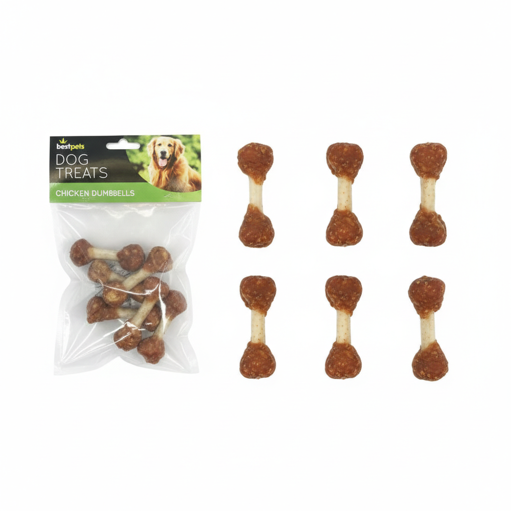 Bestpets Chicken Dumbbells Dog Treats 103g – Chicken Wrapped Rawhide Chews for Dogs – Tasty Reward Treats for Training & Daily Chewing – Suitable for Dogs