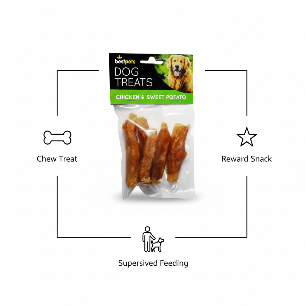 Bestpets Chicken & Sweet Potato Dog Treats 100g – Tasty Chew Snacks with Chicken & Sweet Potato – Ideal Reward or Training Treats – Suitable for Supervised Chewing