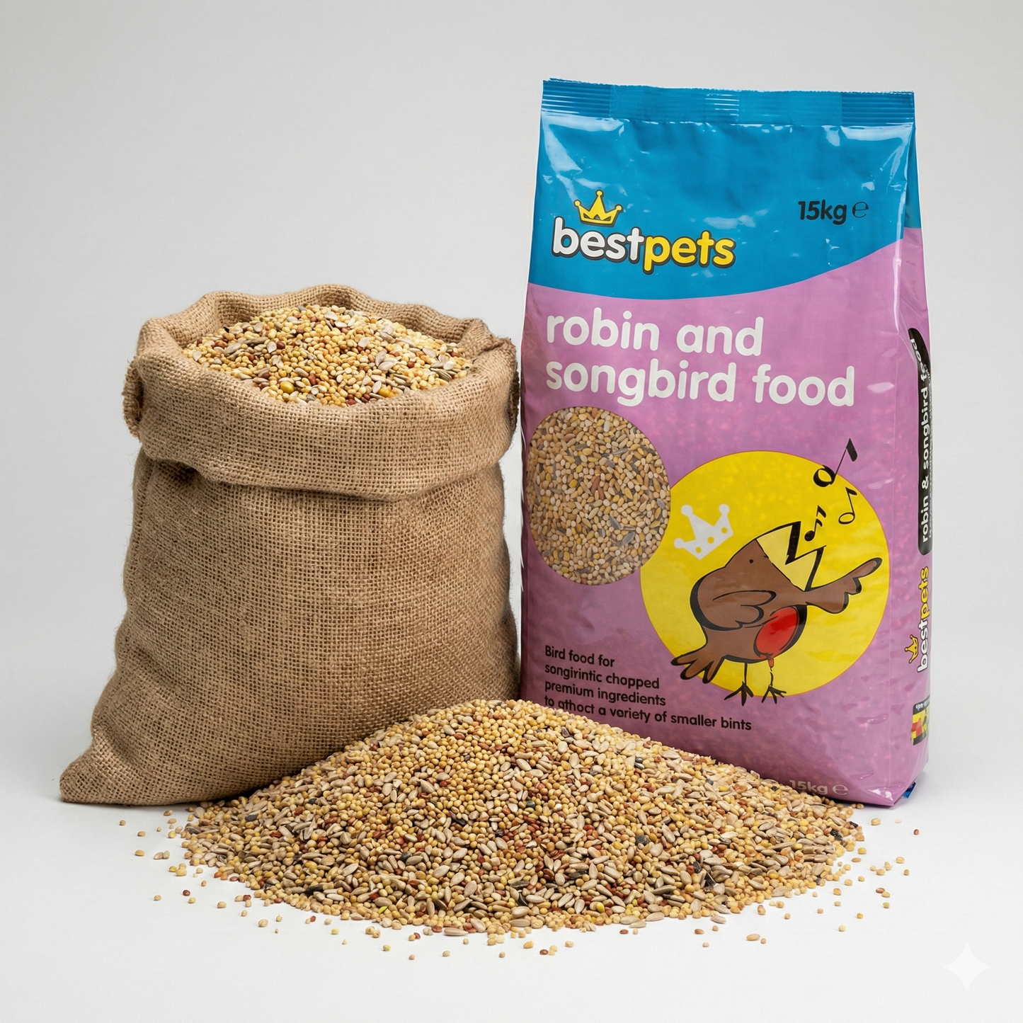 Bestpets Robin & Songbird Bird Food 15kg – Premium Wild Bird Seed Mix for Robins & Garden Songbirds – High Energy Soft Seed Blend for Ground Feeding & Feeders – Bulk Value Bag