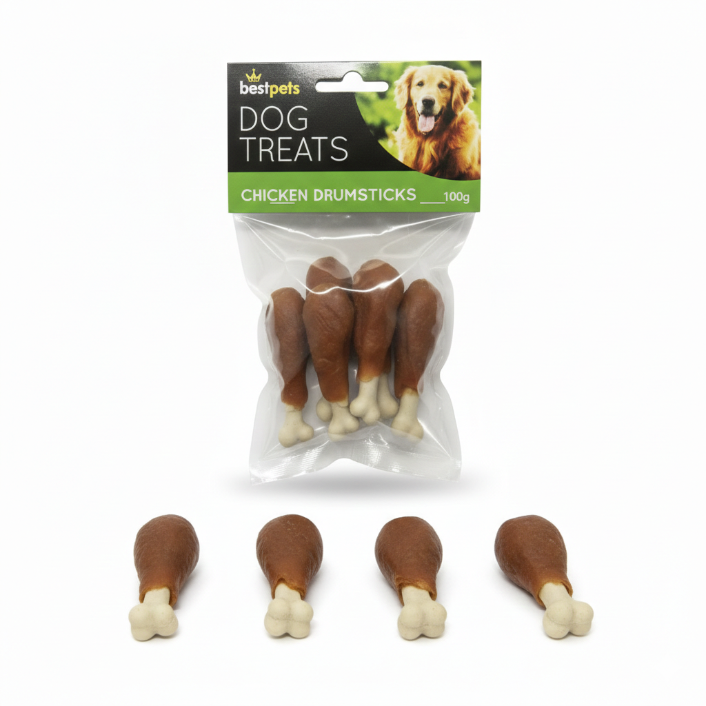 Bestpets Chicken Drumsticks Dog Treats 100g – Chicken Wrapped Rawhide Chews – Tasty Reward & Chew Treats for Dogs – Ideal for Supervised Chewing & Training