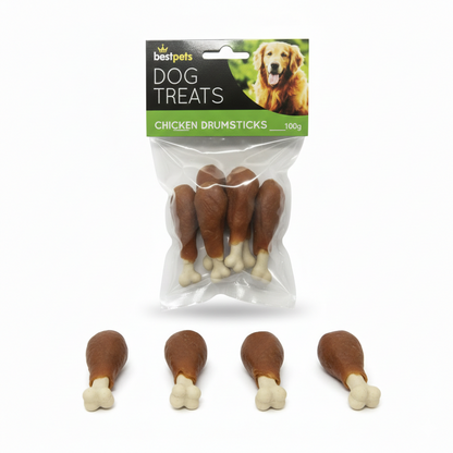 Bestpets Chicken Drumsticks Dog Treats 100g – Chicken Wrapped Rawhide Chews – Tasty Reward & Chew Treats for Dogs – Ideal for Supervised Chewing & Training