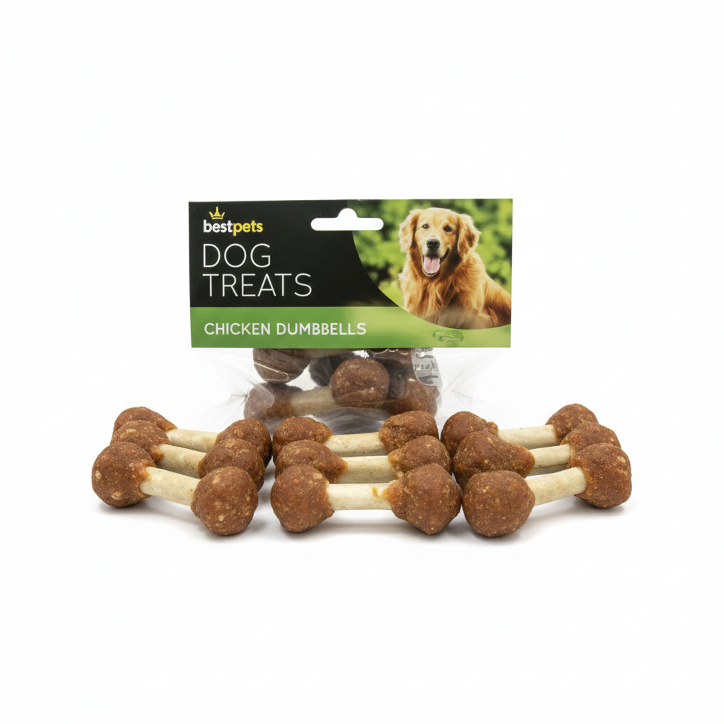 Bestpets Chicken Dumbbells Dog Treats 103g – Chicken Wrapped Rawhide Chews for Dogs – Tasty Reward Treats for Training & Daily Chewing – Suitable for Dogs
