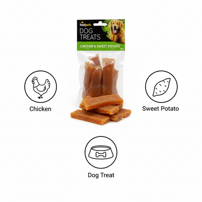 Bestpets Chicken & Sweet Potato Dog Treats 100g – Tasty Chew Snacks with Chicken & Sweet Potato – Ideal Reward or Training Treats – Suitable for Supervised Chewing