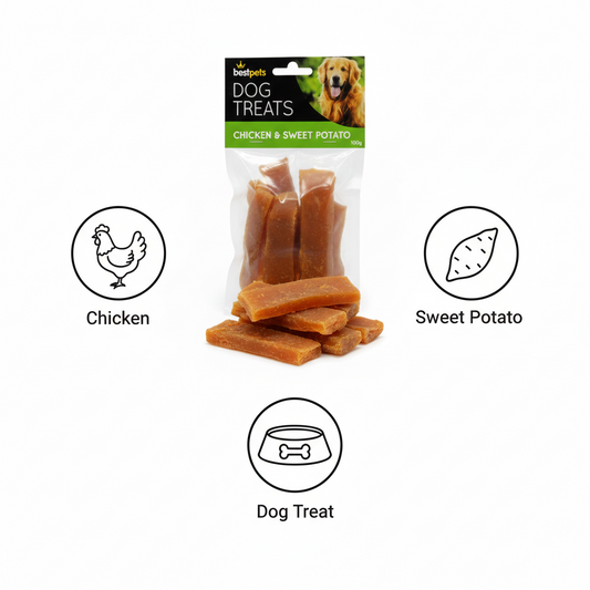 Bestpets Chicken & Sweet Potato Dog Treats 100g – Tasty Chew Snacks with Chicken & Sweet Potato – Ideal Reward or Training Treats – Suitable for Supervised Chewing