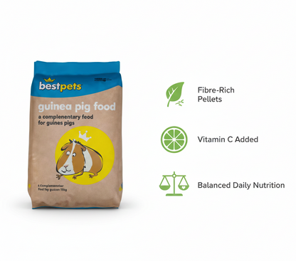 Bestpets Guinea Pig Food 15kg – High Fibre Pellets with Added Vitamin C – Complete Daily Nutrition for Adult Guinea Pigs – Supports Digestion, Dental Health & Vitality – Bulk Value Bag