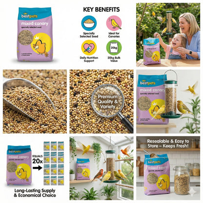 Bestpets Mixed Canary Seed Mix 20kg – Premium Bird Seed & Bird Food for Canaries, Finches & Small Birds – High Energy Exotic Seed Blend for Aviary Feeding – Large Bulk Bag