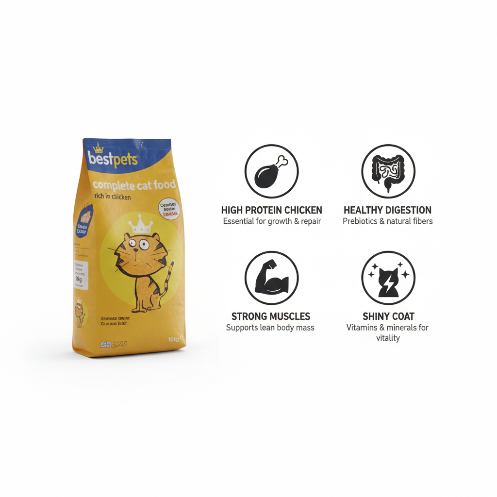 Bestpets Cat Chicken Dry Cat Food 10kg – High Protein Complete Nutrition for Adult Cats – Crunchy Kibble for Healthy Digestion, Strong Muscles & Shiny Coat – Bulk Value Pet Food