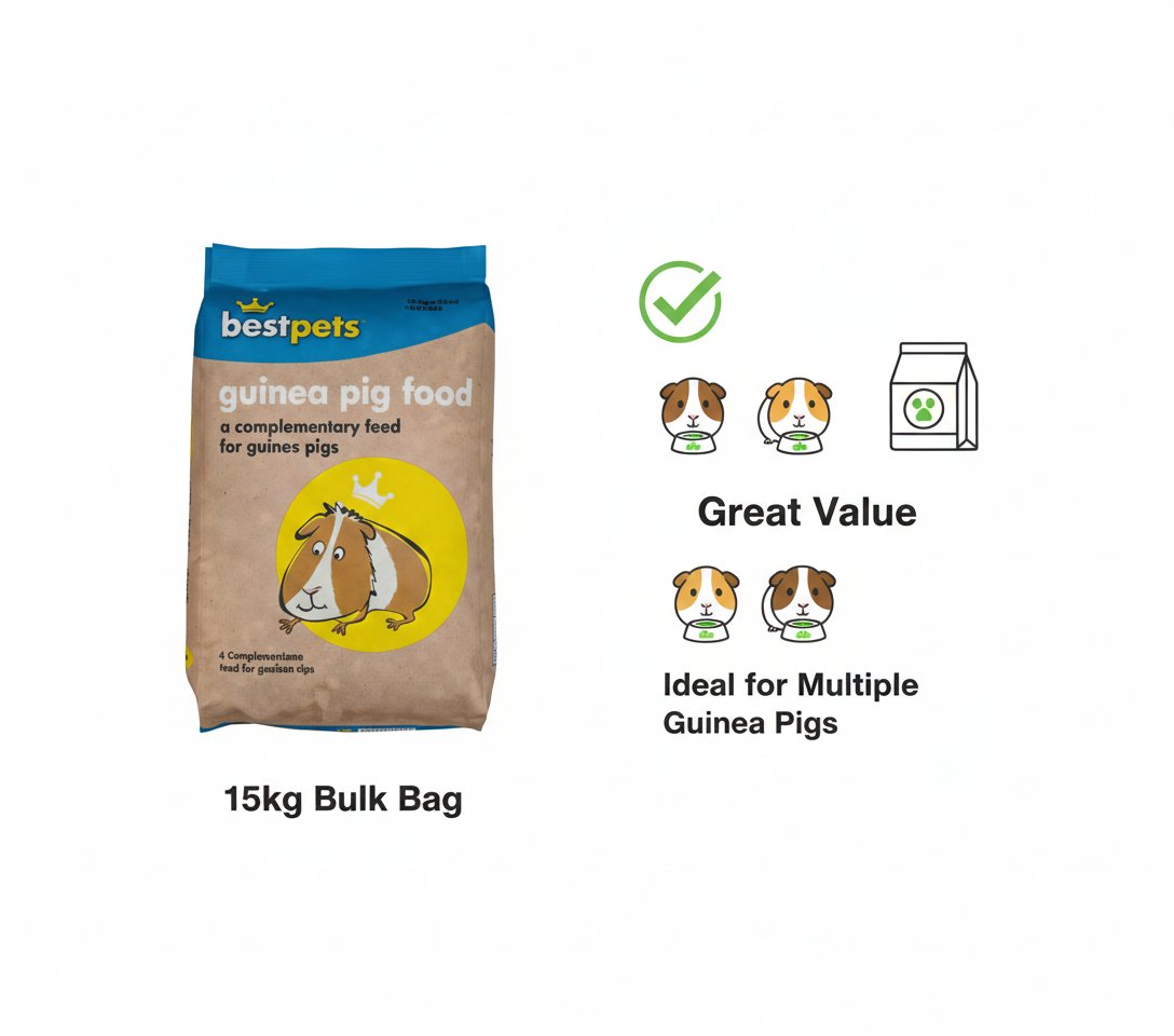 Bestpets Guinea Pig Food 15kg – High Fibre Pellets with Added Vitamin C – Complete Daily Nutrition for Adult Guinea Pigs – Supports Digestion, Dental Health & Vitality – Bulk Value Bag