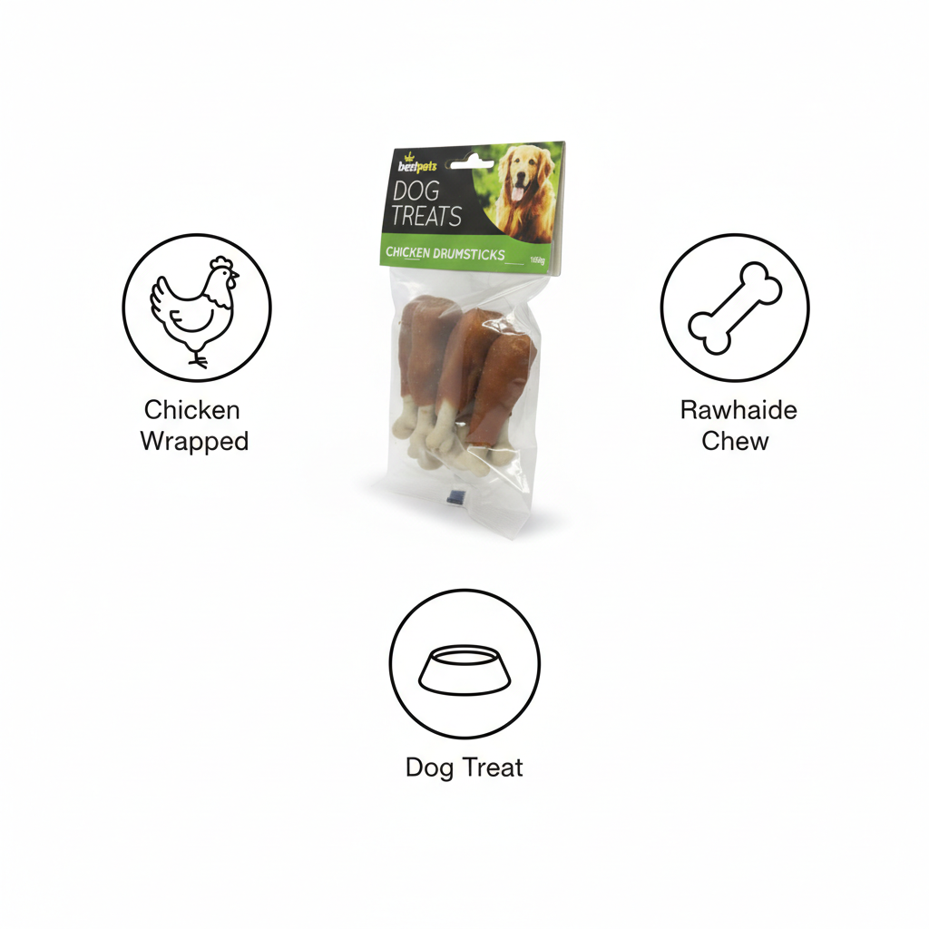 Bestpets Chicken Drumsticks Dog Treats 100g – Chicken Wrapped Rawhide Chews – Tasty Reward & Chew Treats for Dogs – Ideal for Supervised Chewing & Training