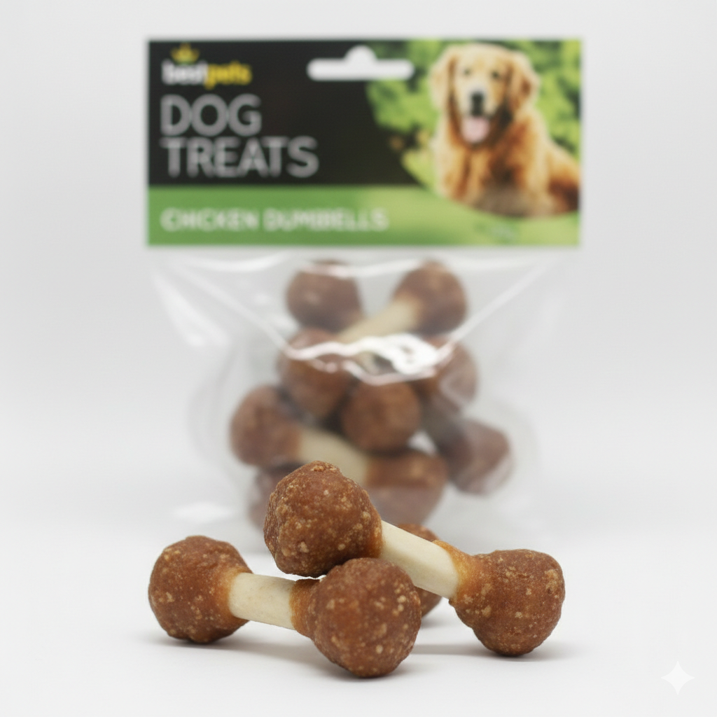 Bestpets Chicken Dumbbells Dog Treats 103g – Chicken Wrapped Rawhide Chews for Dogs – Tasty Reward Treats for Training & Daily Chewing – Suitable for Dogs