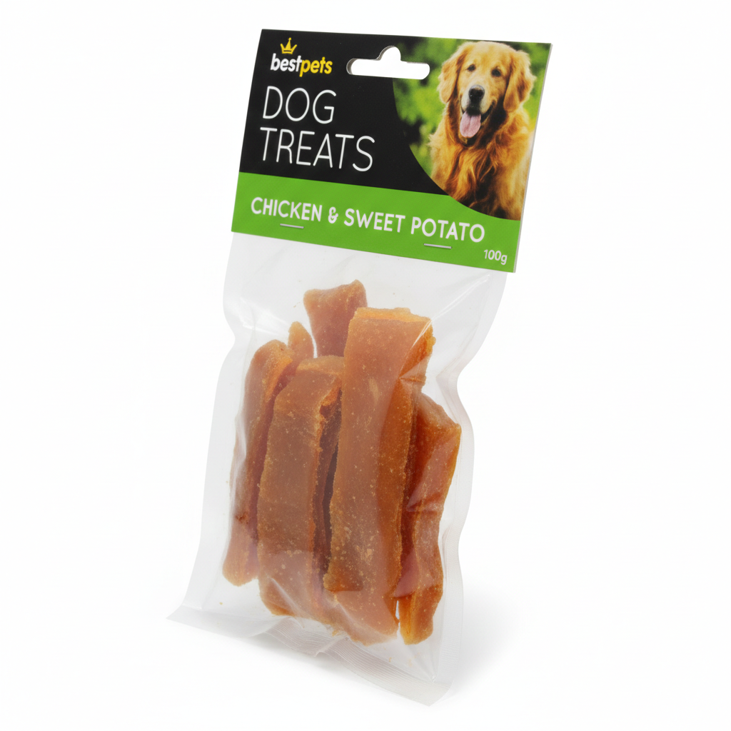 Bestpets Chicken & Sweet Potato Dog Treats 100g – Tasty Chew Snacks with Chicken & Sweet Potato – Ideal Reward or Training Treats – Suitable for Supervised Chewing