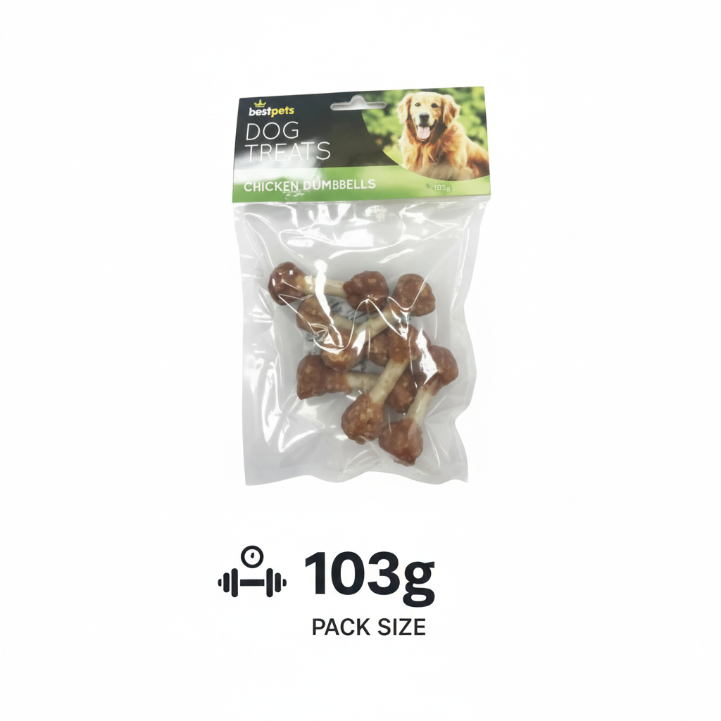 Bestpets Chicken Dumbbells Dog Treats 103g – Chicken Wrapped Rawhide Chews for Dogs – Tasty Reward Treats for Training & Daily Chewing – Suitable for Dogs
