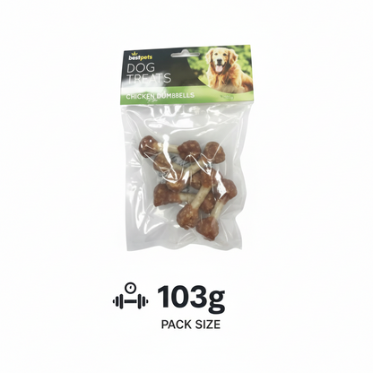 Bestpets Chicken Dumbbells Dog Treats 103g – Chicken Wrapped Rawhide Chews for Dogs – Tasty Reward Treats for Training & Daily Chewing – Suitable for Dogs