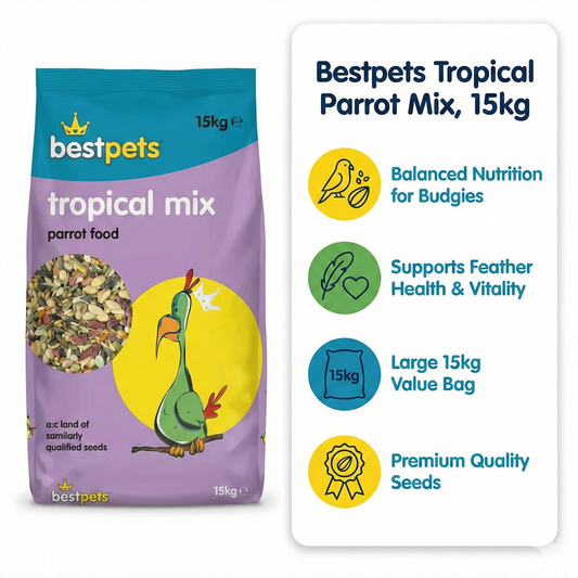 Bestpets Tropical Mix Parrot Food 15kg – Premium Seed Blend for Parrots & Large Parakeets, Daily Nutrition with Natural Ingredients for Healthy Energy & Feather Condition