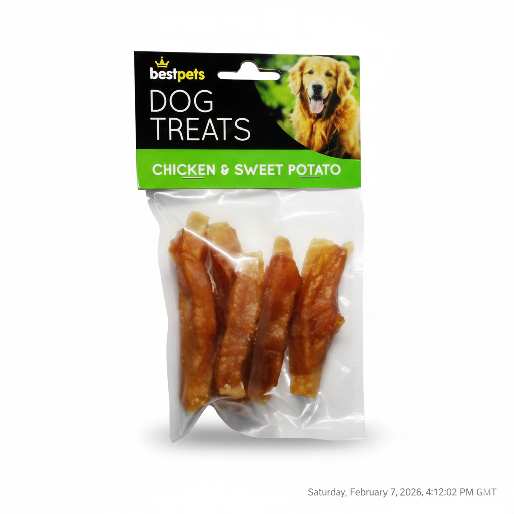Bestpets Chicken & Sweet Potato Dog Treats 100g – Tasty Chew Snacks with Chicken & Sweet Potato – Ideal Reward or Training Treats – Suitable for Supervised Chewing