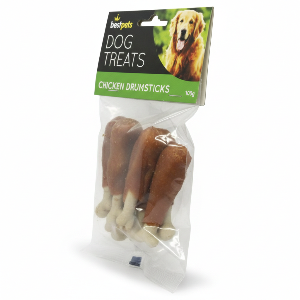 Bestpets Chicken Drumsticks Dog Treats 100g – Chicken Wrapped Rawhide Chews – Tasty Reward & Chew Treats for Dogs – Ideal for Supervised Chewing & Training