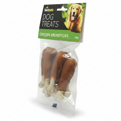Bestpets Chicken Drumsticks Dog Treats 100g – Chicken Wrapped Rawhide Chews – Tasty Reward & Chew Treats for Dogs – Ideal for Supervised Chewing & Training