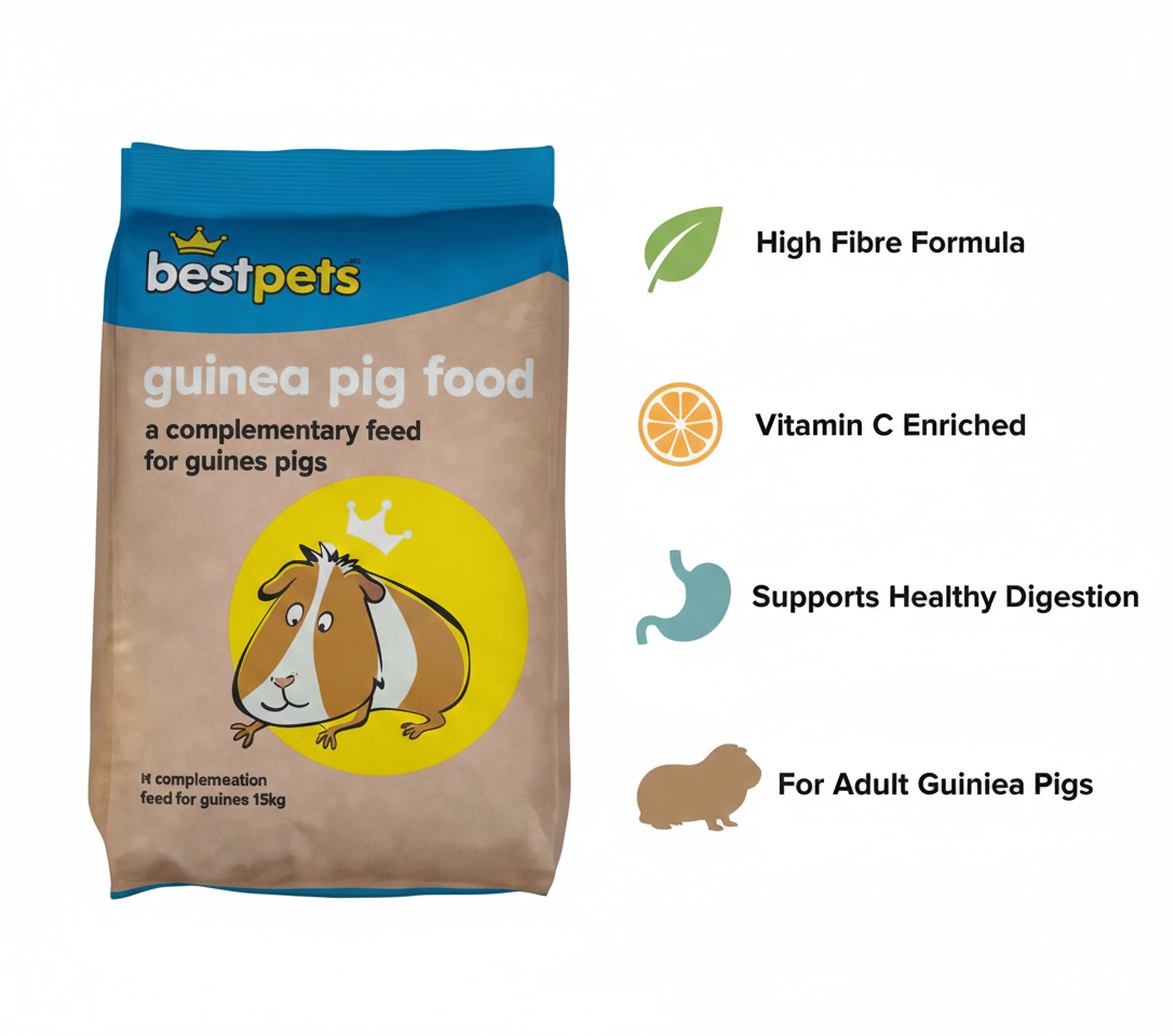 Bestpets Guinea Pig Food 15kg – High Fibre Pellets with Added Vitamin C – Complete Daily Nutrition for Adult Guinea Pigs – Supports Digestion, Dental Health & Vitality – Bulk Value Bag