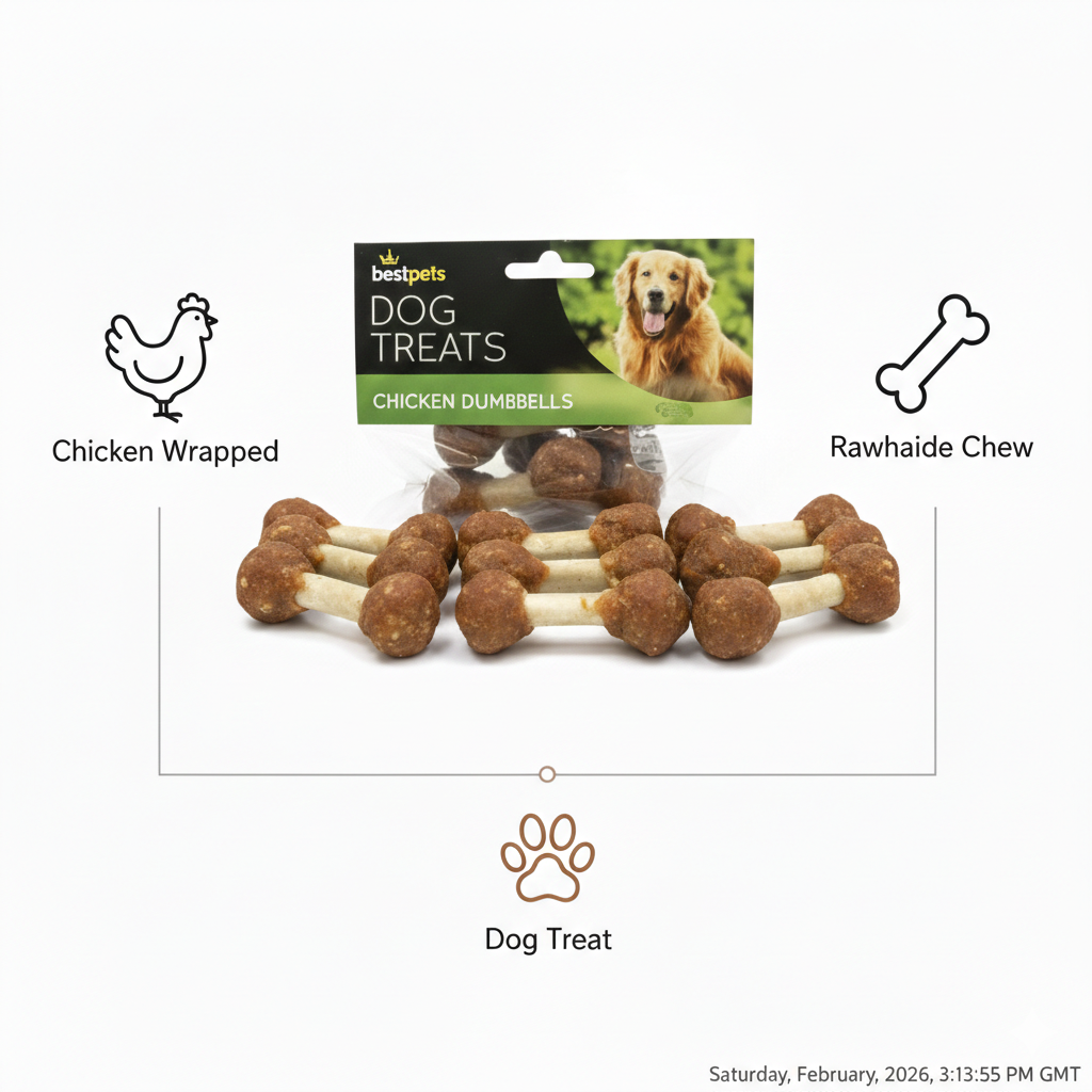 Bestpets Chicken Dumbbells Dog Treats 103g – Chicken Wrapped Rawhide Chews for Dogs – Tasty Reward Treats for Training & Daily Chewing – Suitable for Dogs