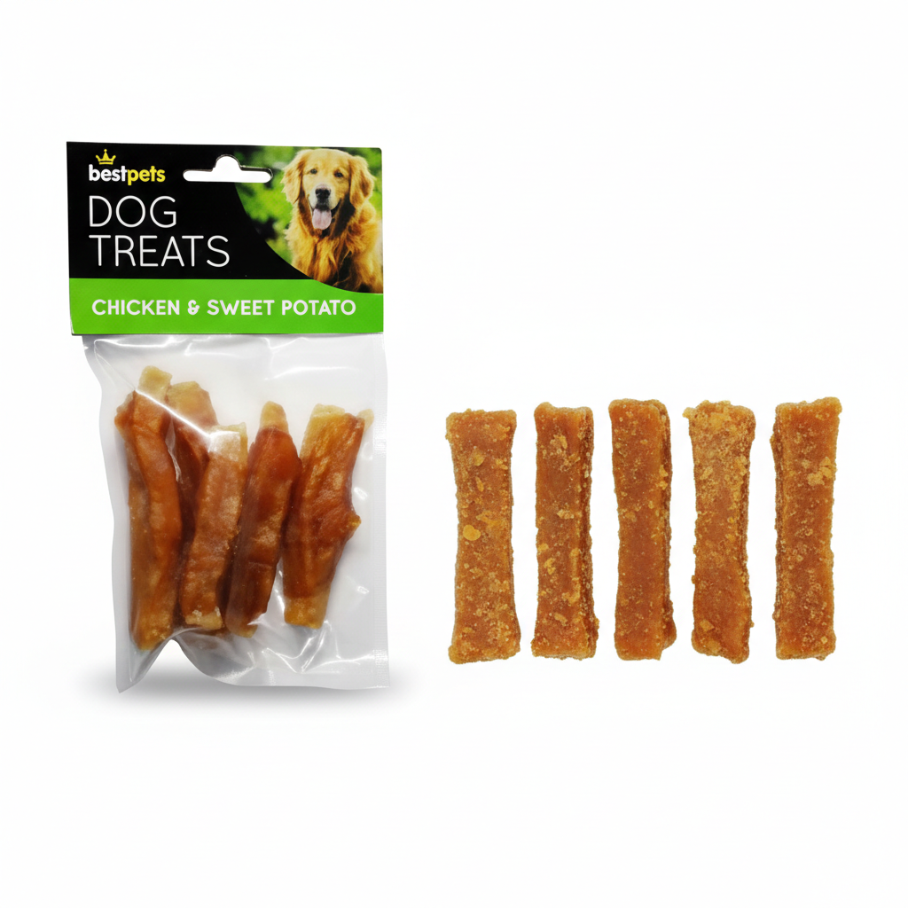 Bestpets Chicken & Sweet Potato Dog Treats 100g – Tasty Chew Snacks with Chicken & Sweet Potato – Ideal Reward or Training Treats – Suitable for Supervised Chewing