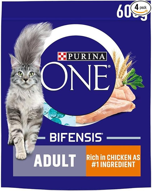 PURINA ONE Adult Rich in Chicken Dry Cat Food 600g PMP Packs (Pack of 4)