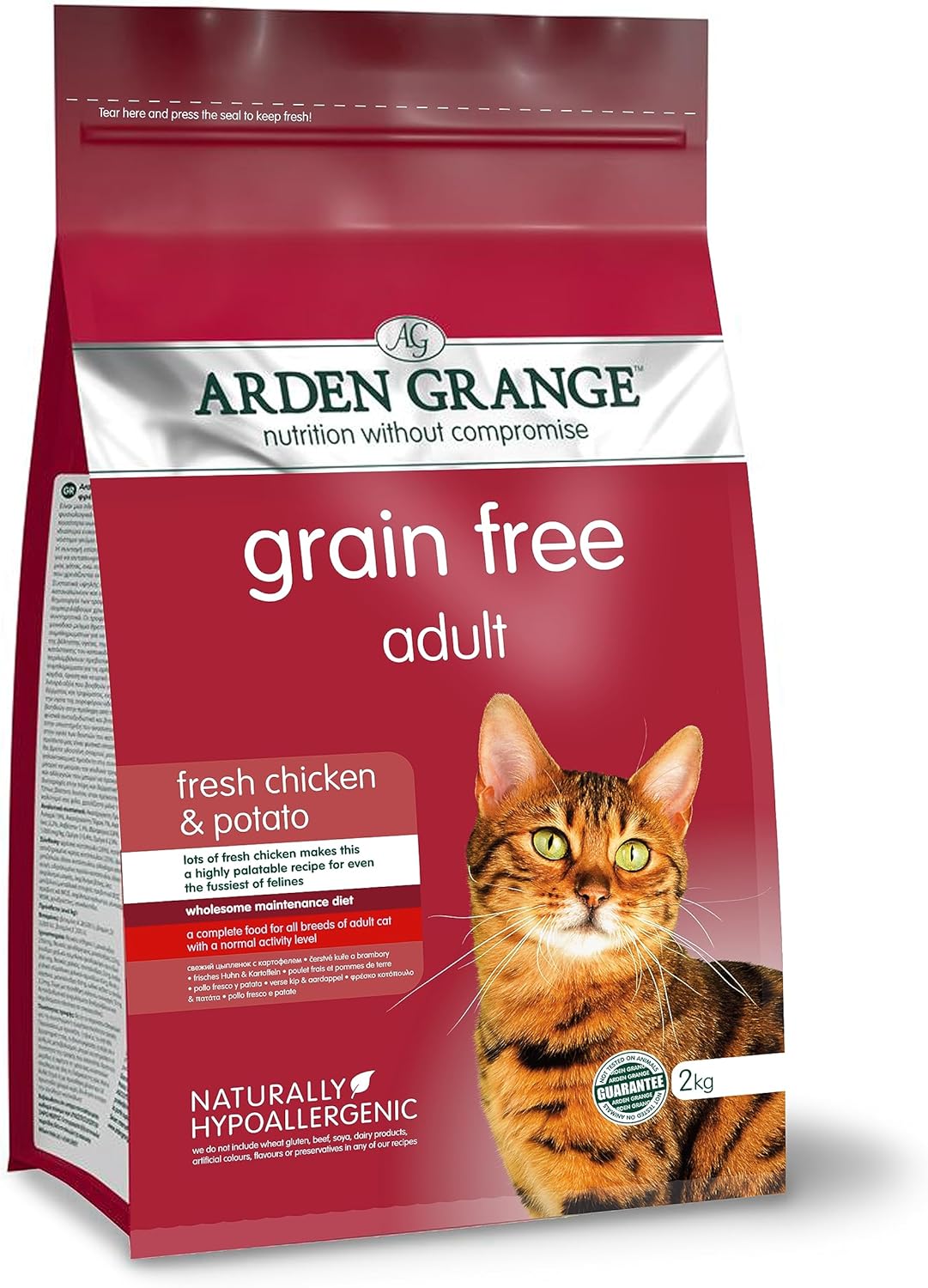 Arden Grange Adult Dry Cat Food, Chicken, 2 Kg or 2 kg pack of 6