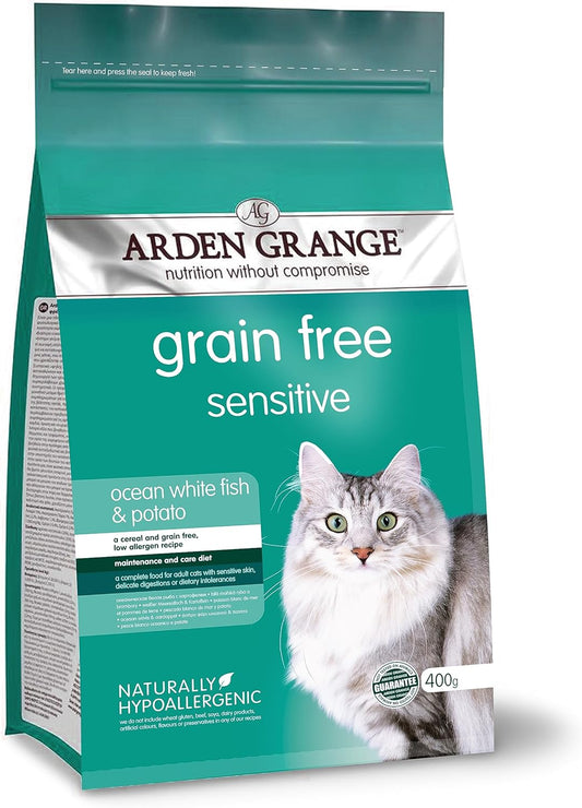 Arden Grange Grain Free Sensitive Adult Ocean White Fish & Potato Dry Cat Food - 400G