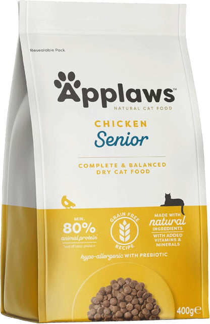 Applaws Complete and Grain Free Adult Senior Dry Cat Food, Chicken 400g or 400g pack of 6,2kg  or 2kg pack of 3