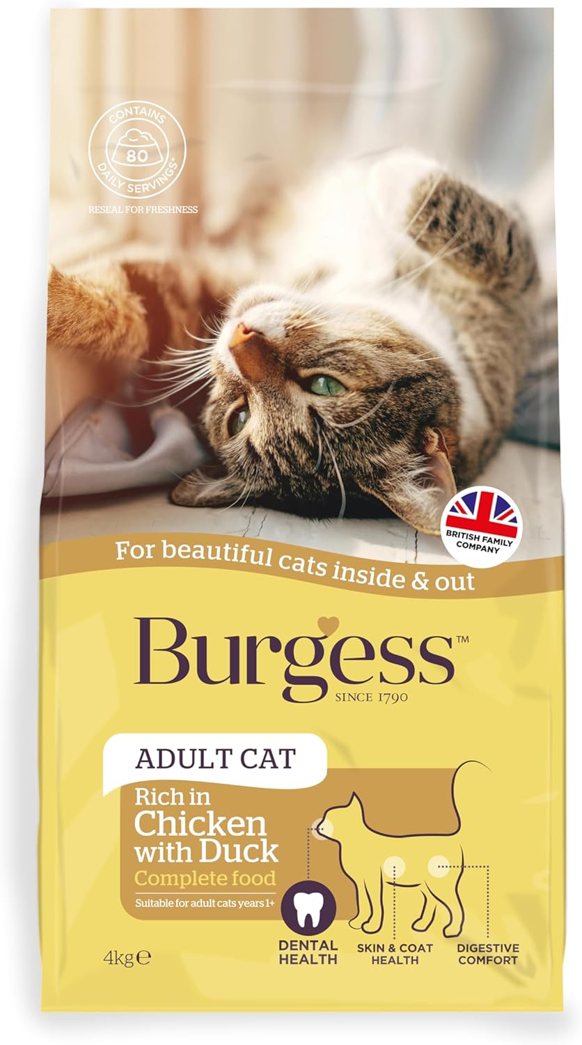 Burgess Adult Cat Food British Chicken and Duck 1.5kg or 1.5kgx4   4kg or 4kg pack of 3