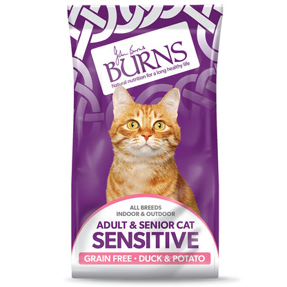 Burns Adult & Senior Cat Sensitive Grain Free Duck & Potato 300g or 300g pack of 10