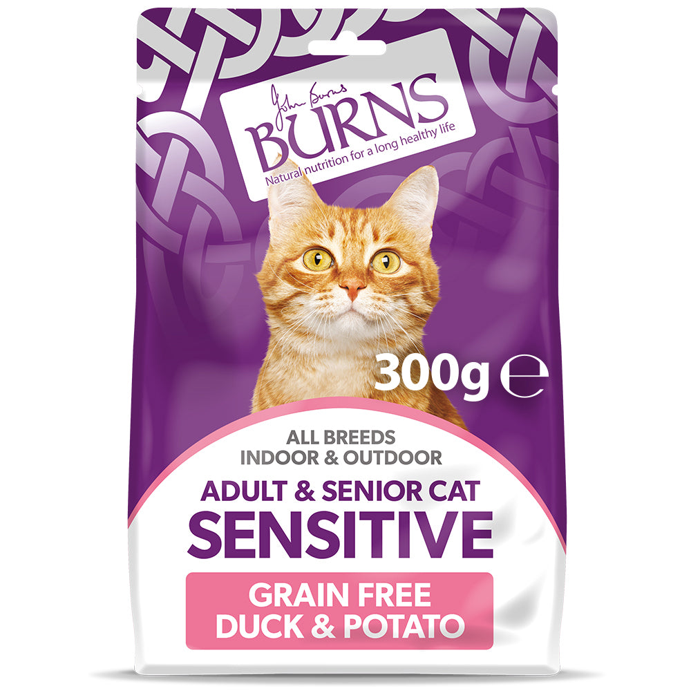 Burns Adult & Senior Cat Sensitive Grain Free Duck & Potato 300g or 300g pack of 10