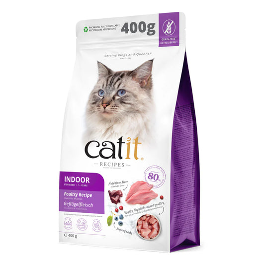 Catit Recipes Indoor/Sterilised Poultry Recipe Dry Cat Food  400 g