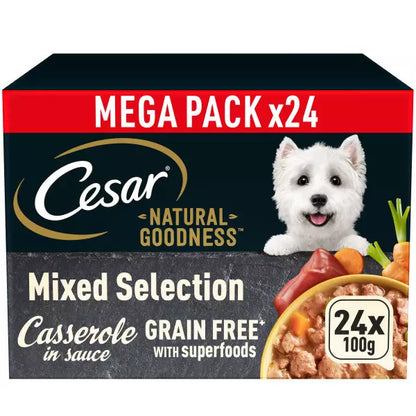 CESAR NATURAL GOODNESS Grain Free Adult Dog Food Mix Casserole 24 Pack, 100g
