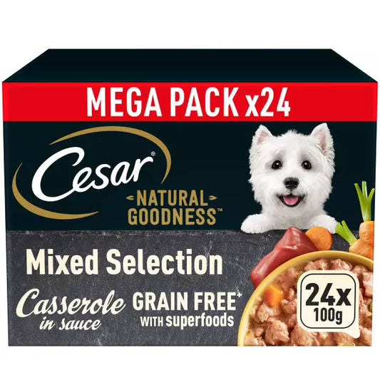 CESAR NATURAL GOODNESS Grain Free Adult Dog Food Mix Casserole 24 Pack, 100g