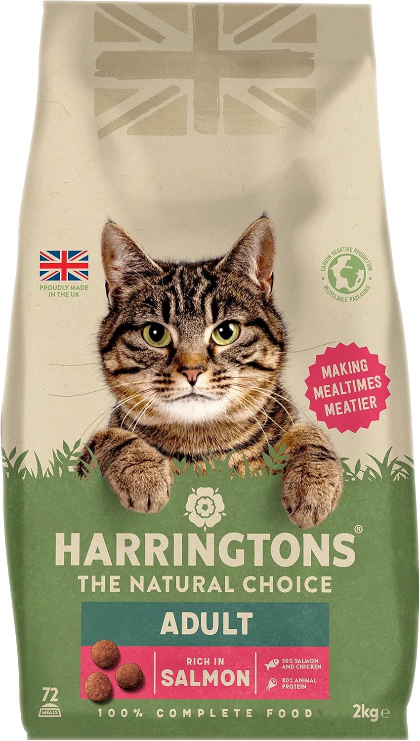 Harringtons Complete Chicken / Salmon Adult Dry Cat Food pack of 2kg, 4x2kg or 5 pack of 800g