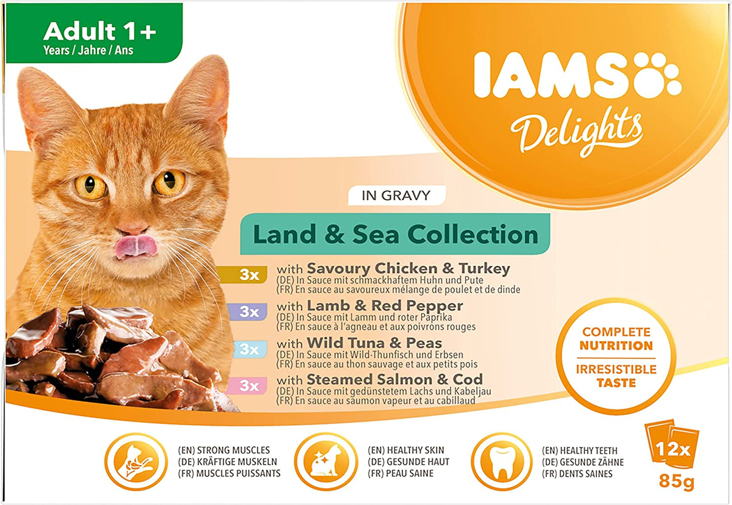 Iams Delights Adult Cat Land & Sea Collection in Gravy 8pk - 85g