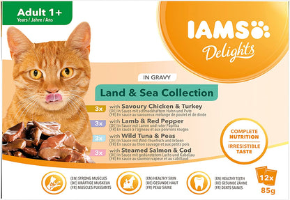 Iams Delights Adult Cat Land & Sea Collection in Gravy 8pk - 85g