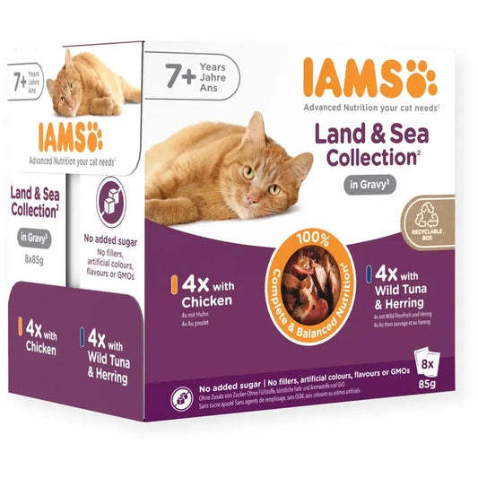 Iams Advanced Nutrition Senior 7+ Years Land & Sea Collection in Gravy-8pk x 85g
