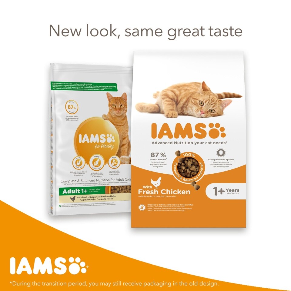 Iams Adult 1+ Cat Food With Fresh Chicken 2Kg or 2kg pack of 2