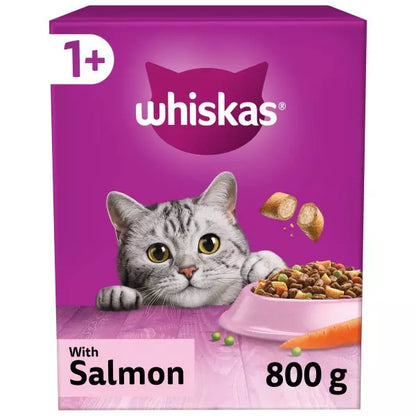 Whiskas 1+ Salmon Adult Dry Cat Food (800g × 5)