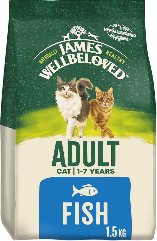 James Wellbeloved Adult cat food fish and Turkey , Hypoallergenic Dry Cat Food 1.5kg or 1.5 kg pack of 3